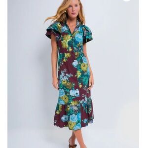 🍇 TUCKERNUCK Oxblood Flutter Sleeve Verdant Floral Alice Maxi Dress NWT